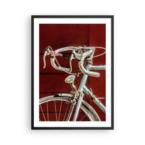 Affisch i svart ram - En gammal rostig cykel mot en röd trävägg - 50x70cm - Skapad för segrar - Modern väggdekoration för vardagsrum och sovrum ARTTOR