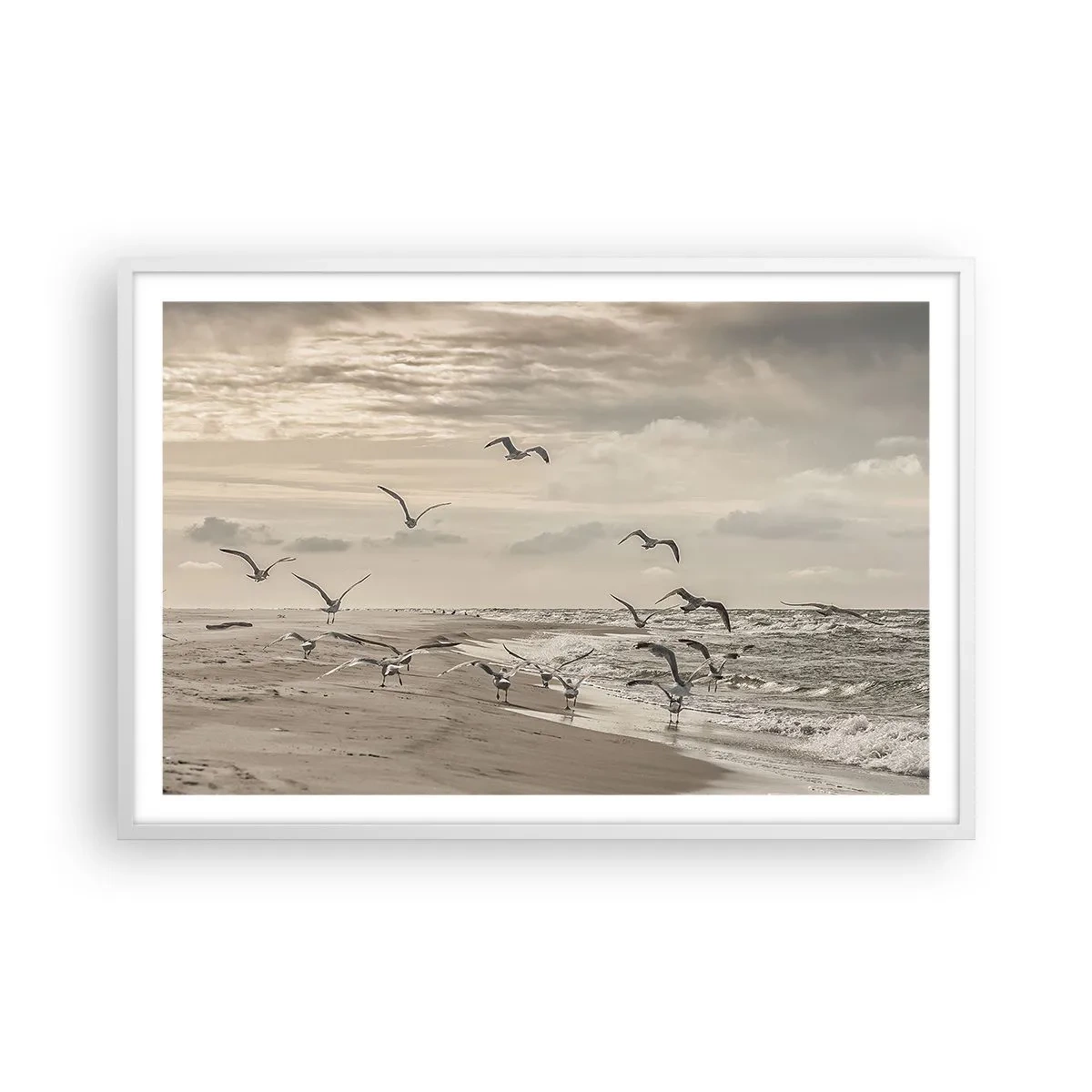 Affisch i vit ram - Havets brus, fågelsång - 91x61 cm