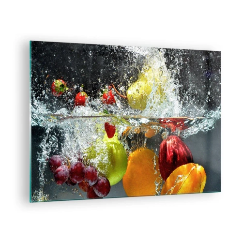 Glastavla - Bild på glas - Frukt nedsänkt i vatten med dynamiska stänk - 70x50cm - Uppfriskande frukt - Modern väggdekoration för vardagsrum och sovrum ARTTOR