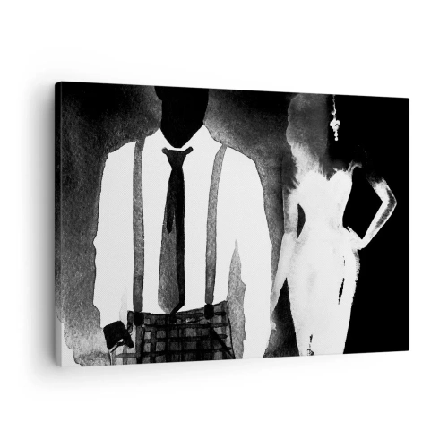 Canvastavla - Bild på duk - Noir-stilkaraktärer, svartvit elegans och mystik - 70x50cm - Noir stämning - Modern väggdekoration för vardagsrum och sovrum ARTTOR