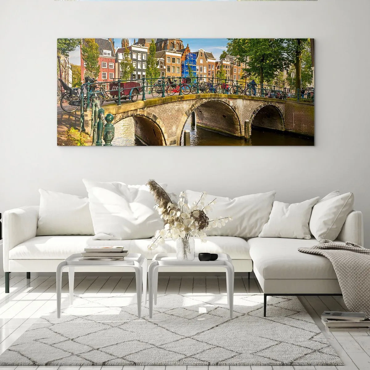 Glastavla - Bild på glas - Vår vid kanalen - 100x40 cm