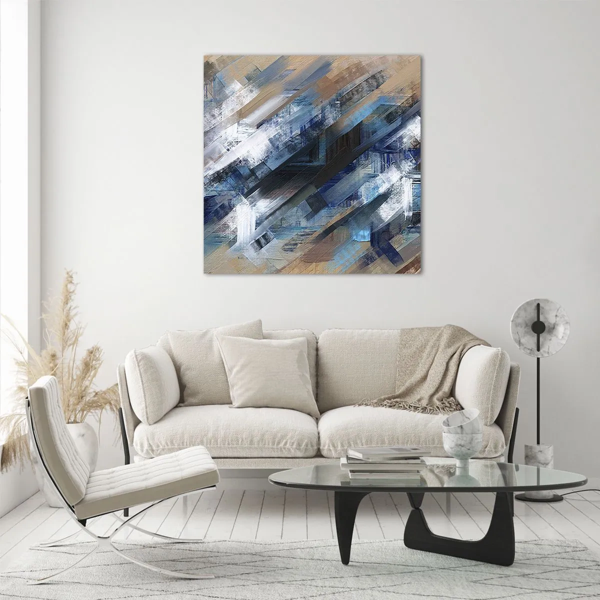 Glastavla - Bild på glas - På en blå sluttning - 70x70 cm