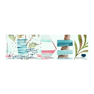 Provbit av självhäftande fototapet Deluxe Sticker - Semester under palmerna - Vattenfärger, Kokosnötspalm, Segelbåt - 100x30 cm