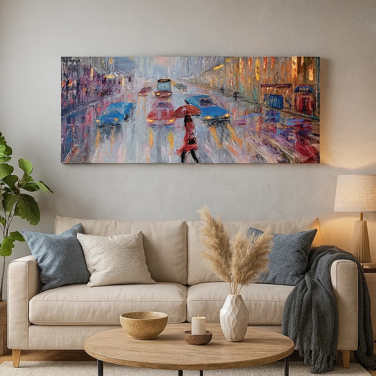 Canvastavla - Bild på duk - Regnig eftermiddag i staden - 30x30 cm