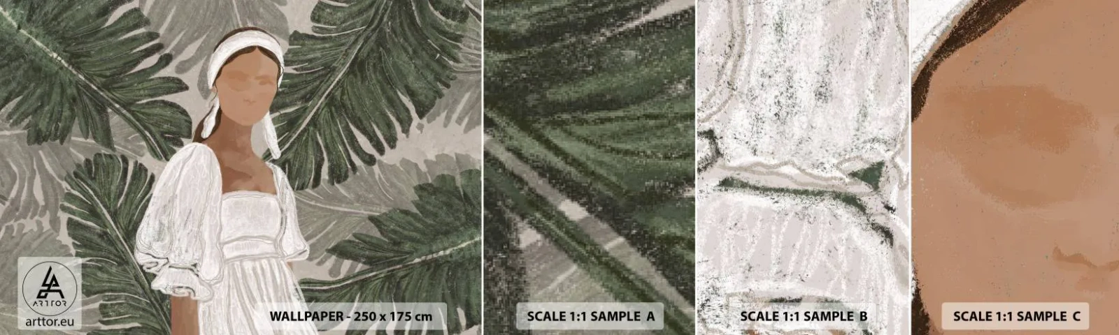Fototapet Prov Standard Eco - Exotiskt porträtt - Boho, Kvinna, Löv - 100x30 cm