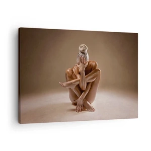 Canvastavla - Bild på duk - Konstnärlig silhuett av en kvinna på en beige bakgrund - 70x50cm - Kroppens och själens enighet - Modern väggdekoration för vardagsrum och sovrum ARTTOR