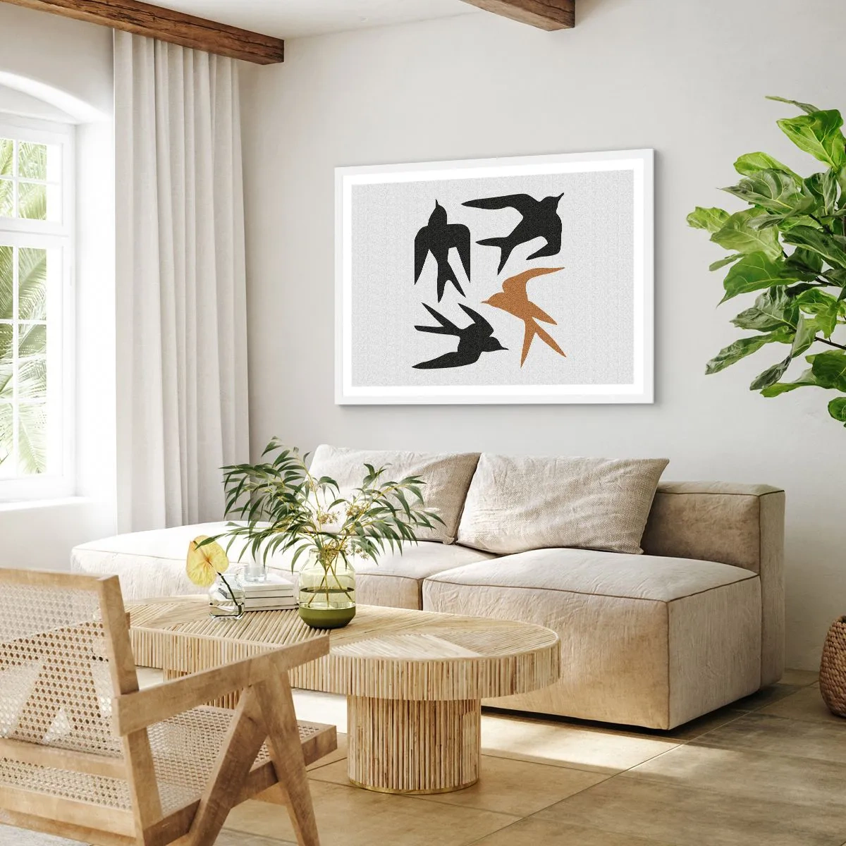 Affisch i vit ram - Svalornas lek - 100x70 cm