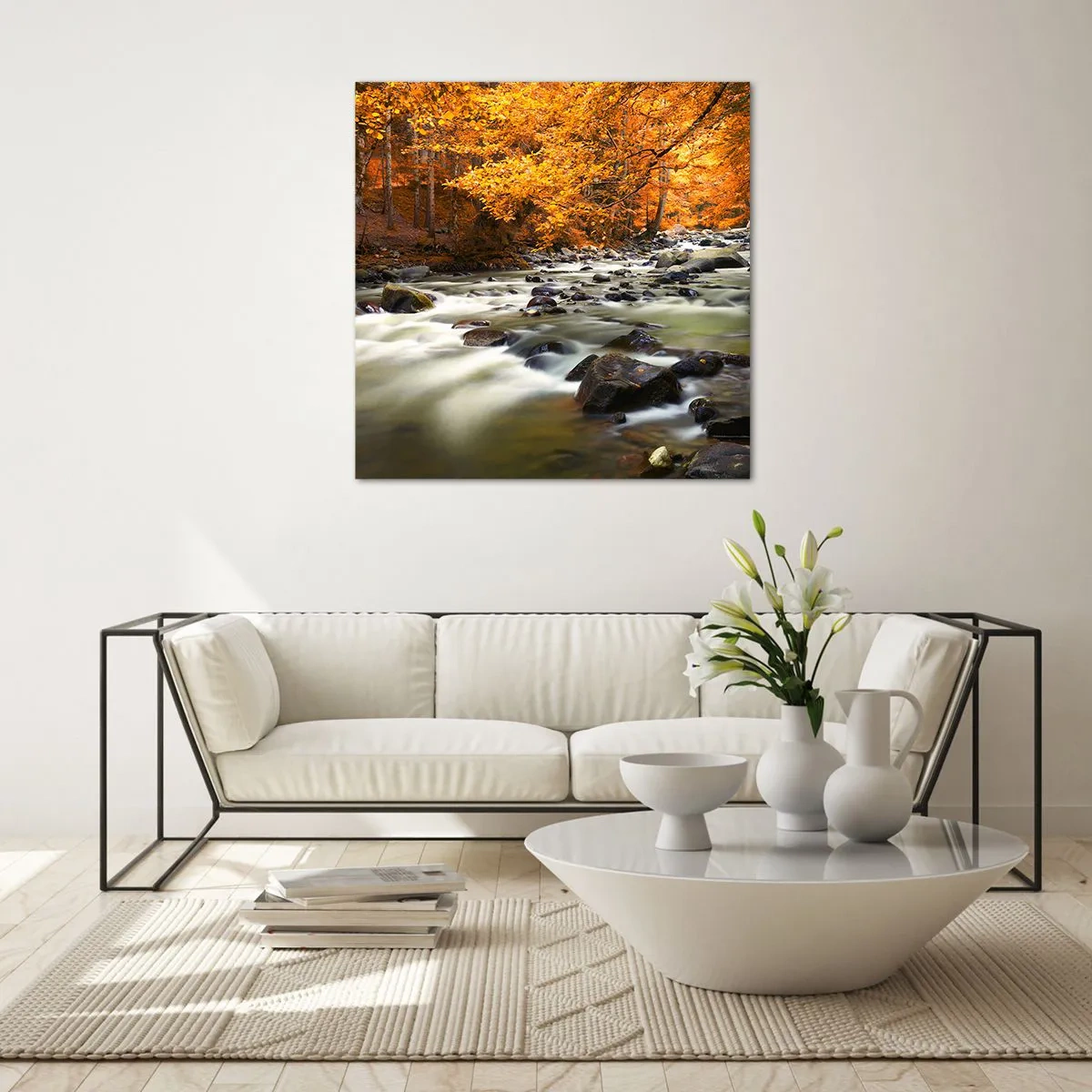 Glastavla - Bild på glas - Bäck i guldskogen - 50x50 cm