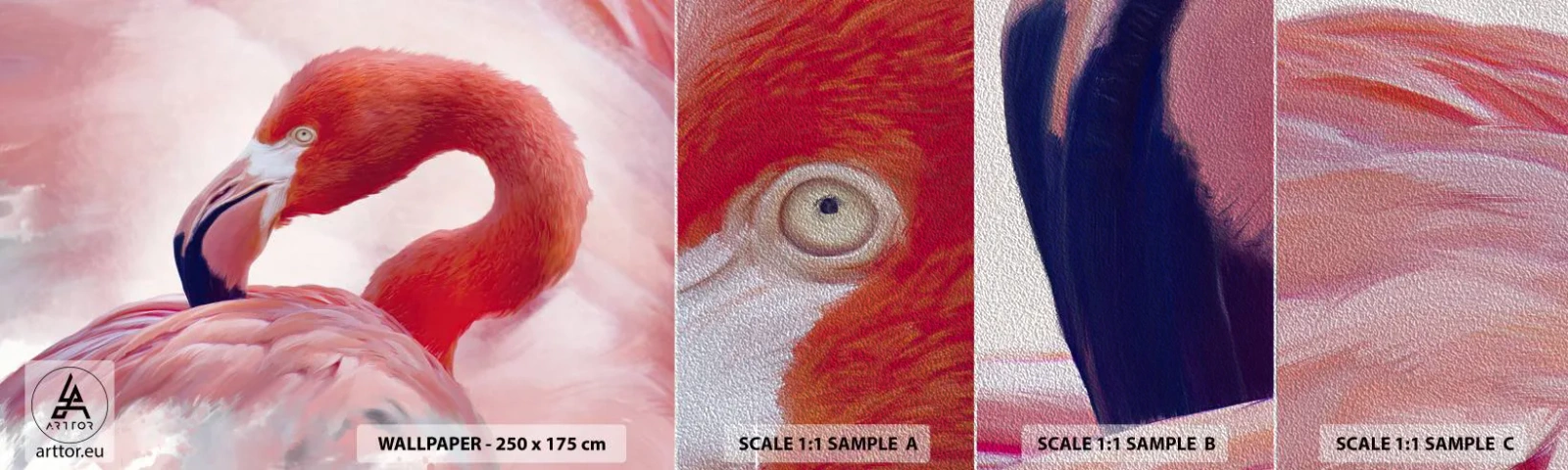 Provbit av fototapet Premium Sand - Fågelns skönhet - Flamingo, Fågel, Natur - 100x30 cm