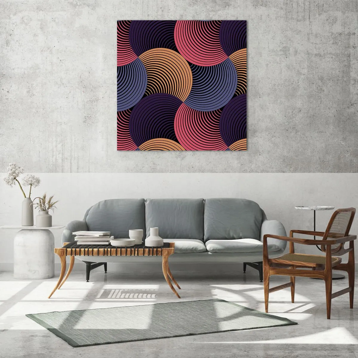 Glastavla - Bild på glas - I en cirkulär rytm - 60x60 cm