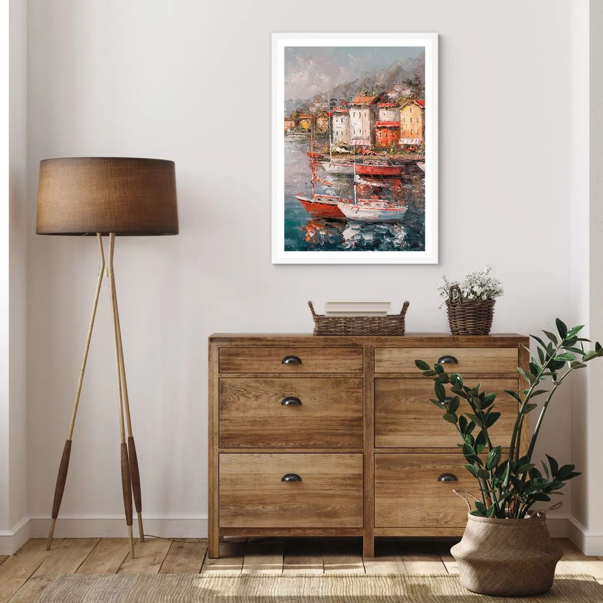Affisch i vit ram - Romantisk hamn - 30x40 cm
