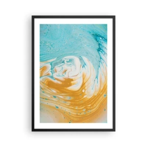 Affisch i svart ram - Abstrakt virvel i nyanser av blått och orange - 50x70cm - Pastellfärgad virvel - Modern väggdekoration för vardagsrum och sovrum ARTTOR