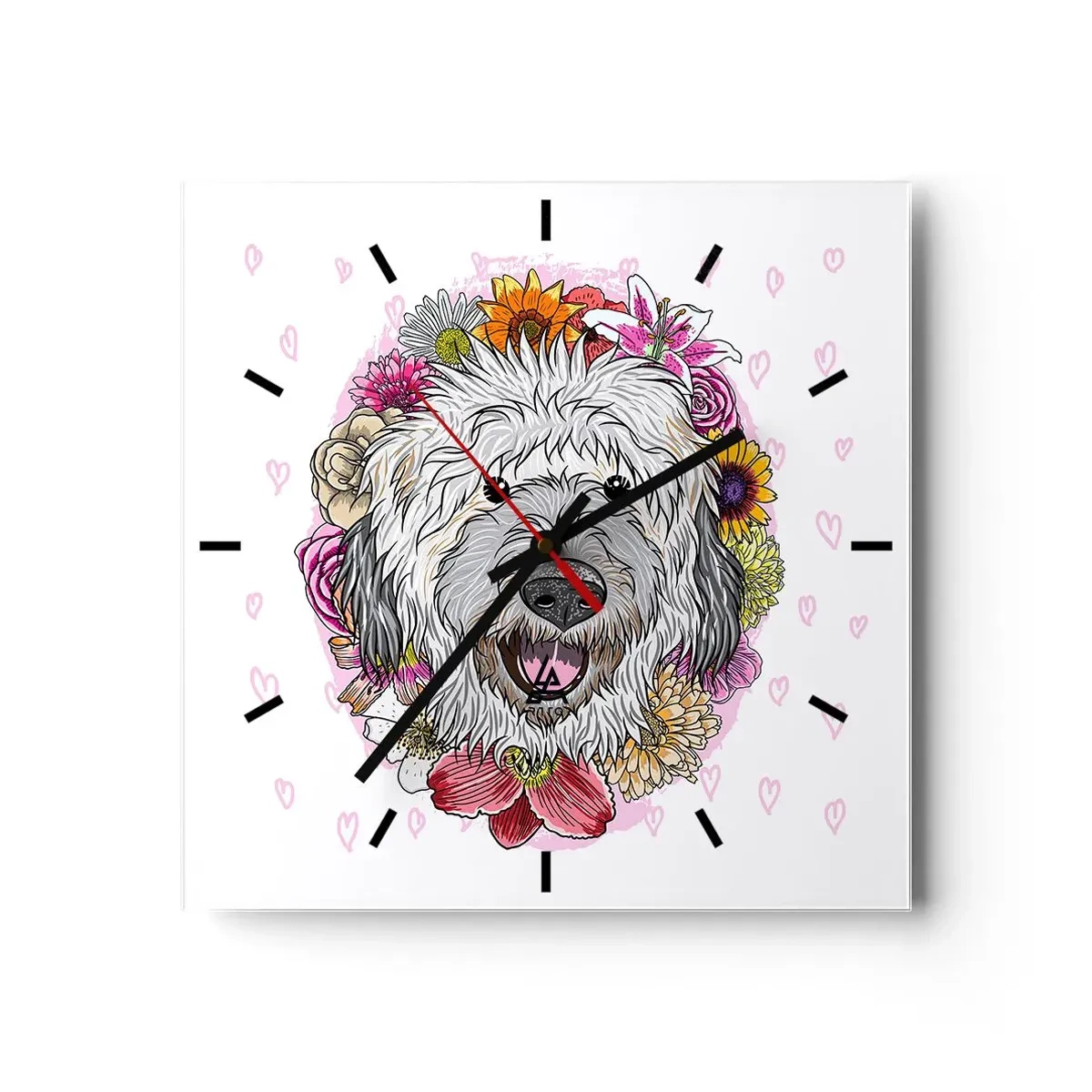 Väggklocka - Klocka på glas - Valpglädje - 30x30 cm