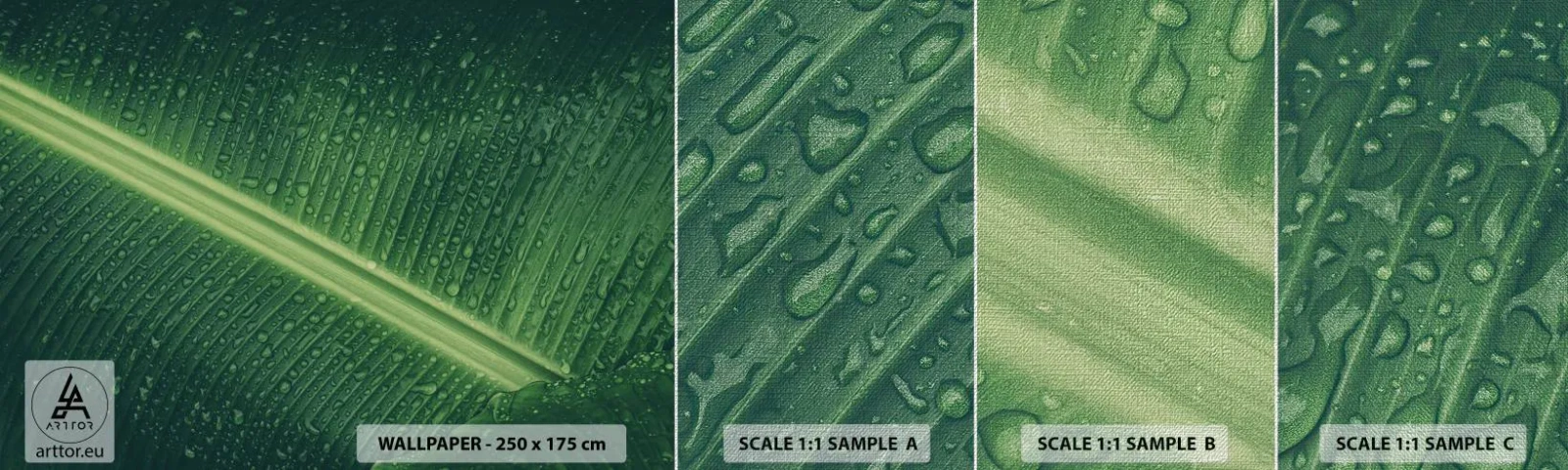 Provbit av fototapet Premium Canvas - Grönskans struktur - Grönt löv, Tropisk växt, Bit - 100x30 cm