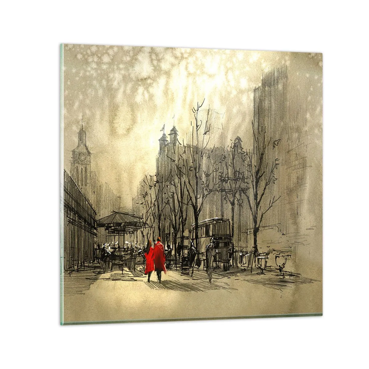 Glastavla - Bild på glas - Träff i London-dimman  - 30x30 cm