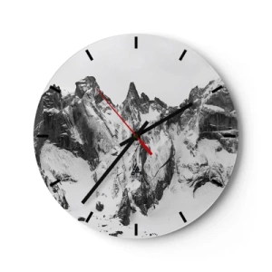 Väggklocka - Klocka på glas - Svarta och vita snötäckta bergstoppar - 30x30cm - Granitfarlig bergsrygg - Modern väggdekoration för vardagsrum, kök och sovrum ARTTOR