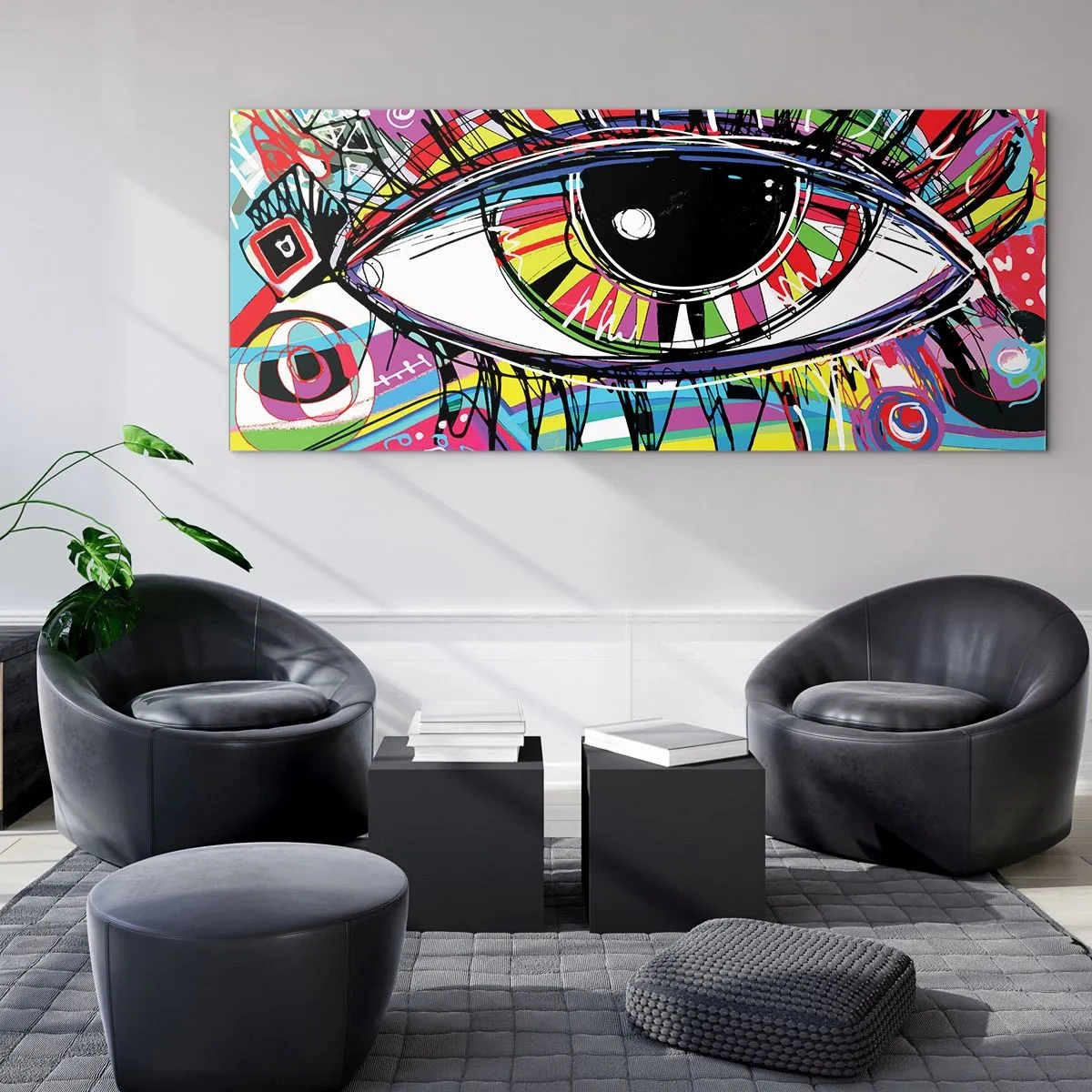 Glastavla - Bild på glas - Färgglatt öga - färgglad själ - 90x30 cm