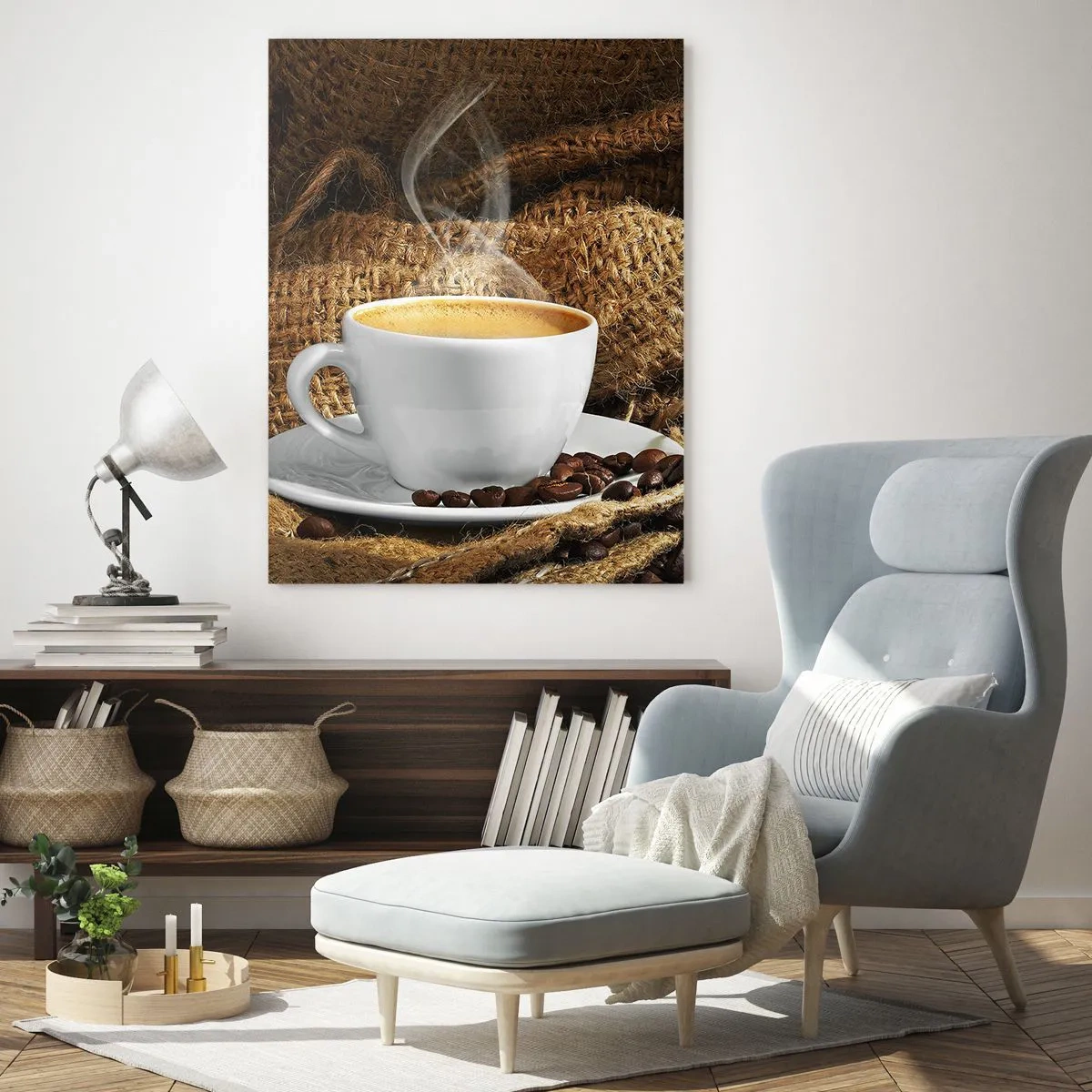 Glastavla - Bild på glas - Mokkadoft och honungtjock dryck - 50x70 cm