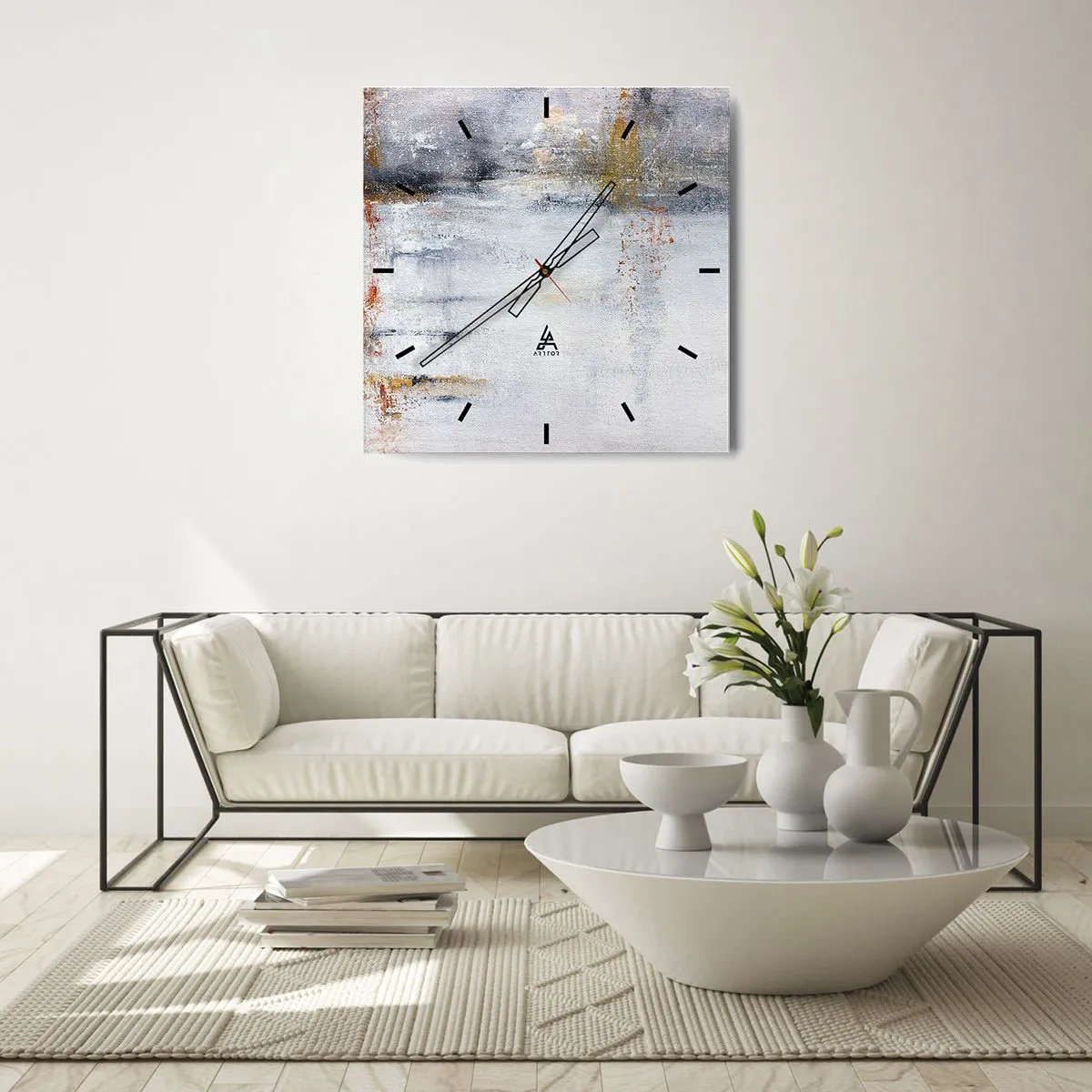 Väggklocka - Klocka på glas - Bakom luftridån - 40x40 cm