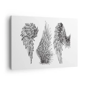 Canvastavla - Bild på duk - Tre svartvita skisser av vingar i minimalistisk stil. - 70x50cm - Du kan också bli ängel - Modern väggdekoration för vardagsrum och sovrum ARTTOR
