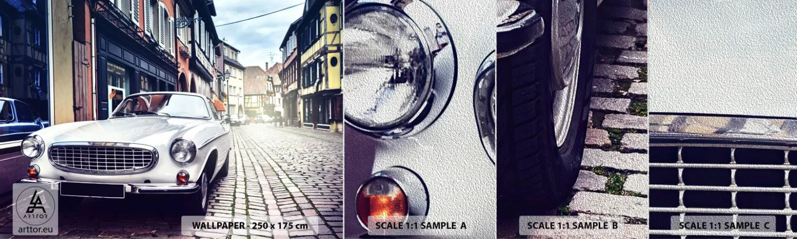 Provbit av fototapet Premium Sand - Det förflutna är idag - Veteranbil, Stad, Frankrike - 100x30 cm