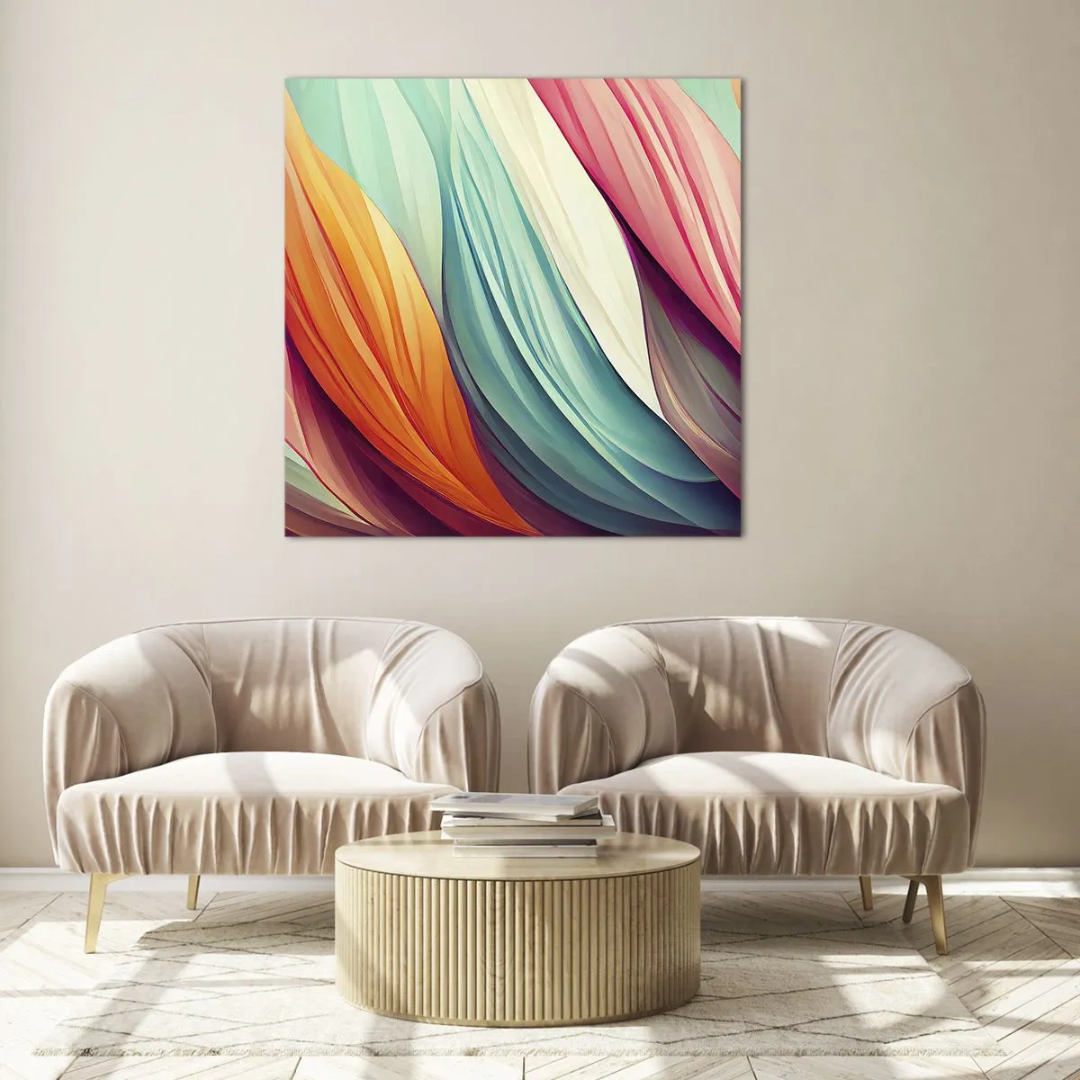 Glastavla - Bild på glas - Regnbågsväv - 70x70 cm