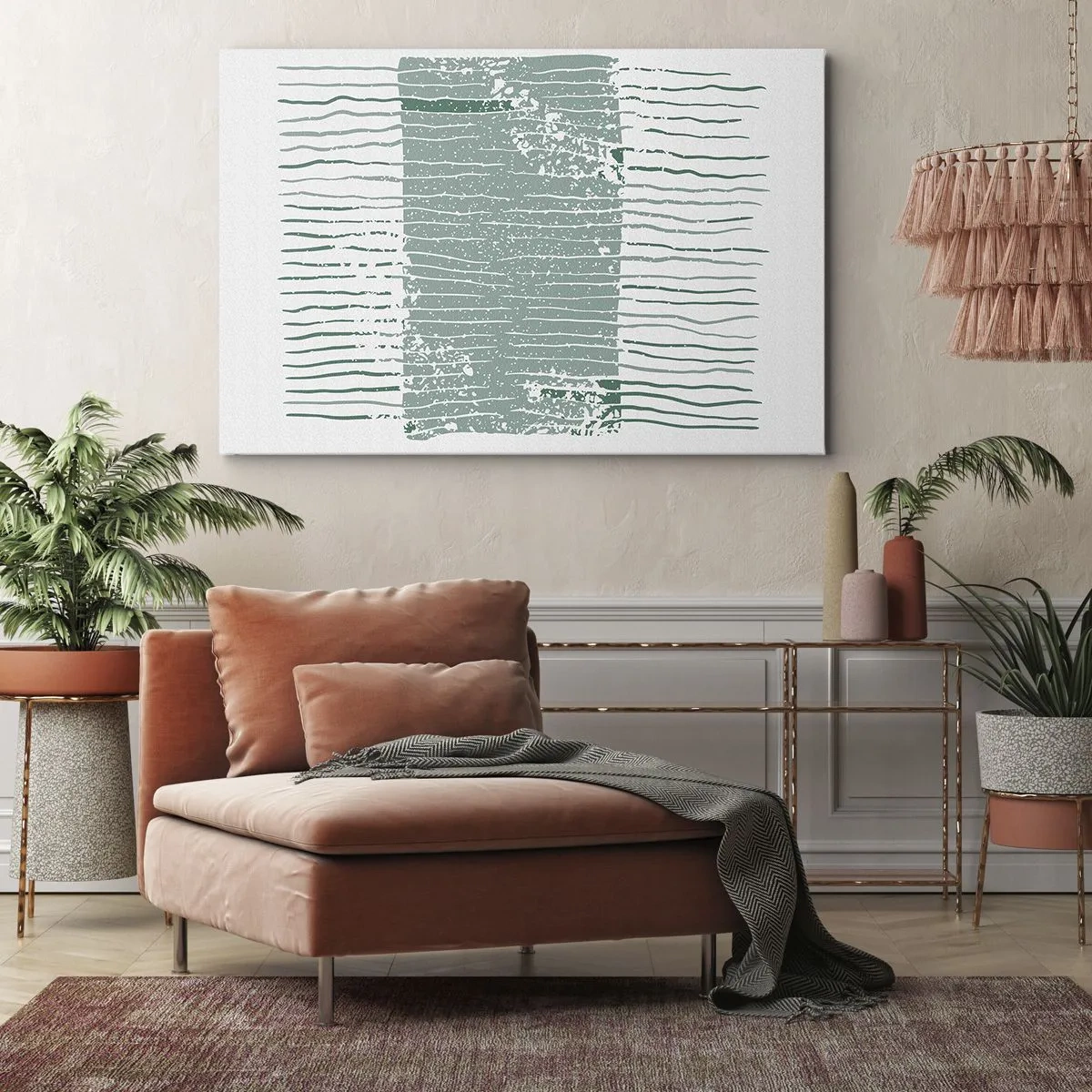 Canvastavla - Bild på duk - Geometriskt mönster i nyanser av havsgrönt och vitt - 70x50cm - Marin abstraktion - Modern väggdekoration för vardagsrum och sovrum ARTTOR