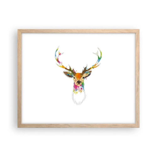 Affisch i ram av ljusek - Hjort badar i färg - 50x40 cm