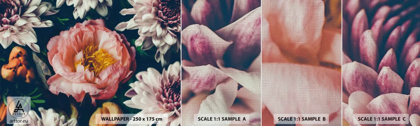 Provbit av fototapet Premium Canvas - Med barockprakt - Blommor, Pion, Blombukett - 100x30 cm