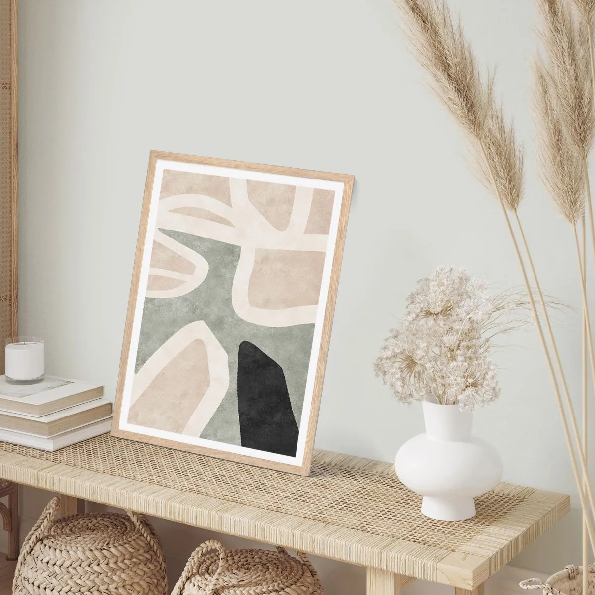 Affisch i ram av ljusek - Komposition med svart motiv - 40x50 cm
