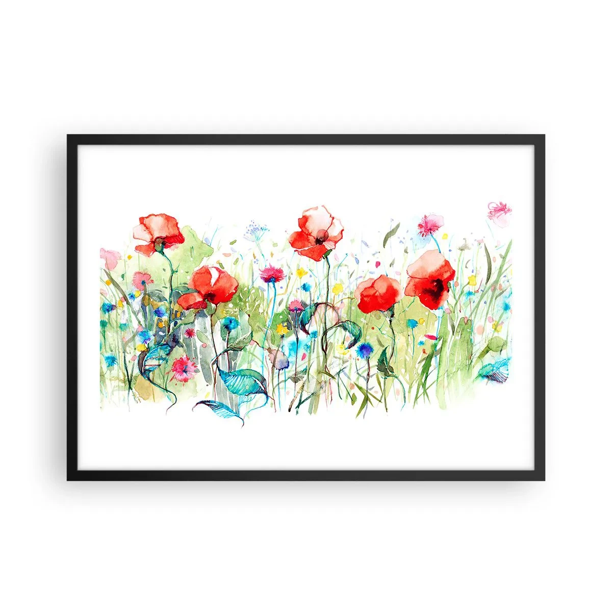 Affisch i svart ram - Majblommande äng - 70x50 cm