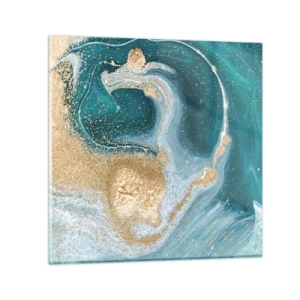 Glastavla - Bild på glas - Guld- och turkosvirvel - 40x40 cm