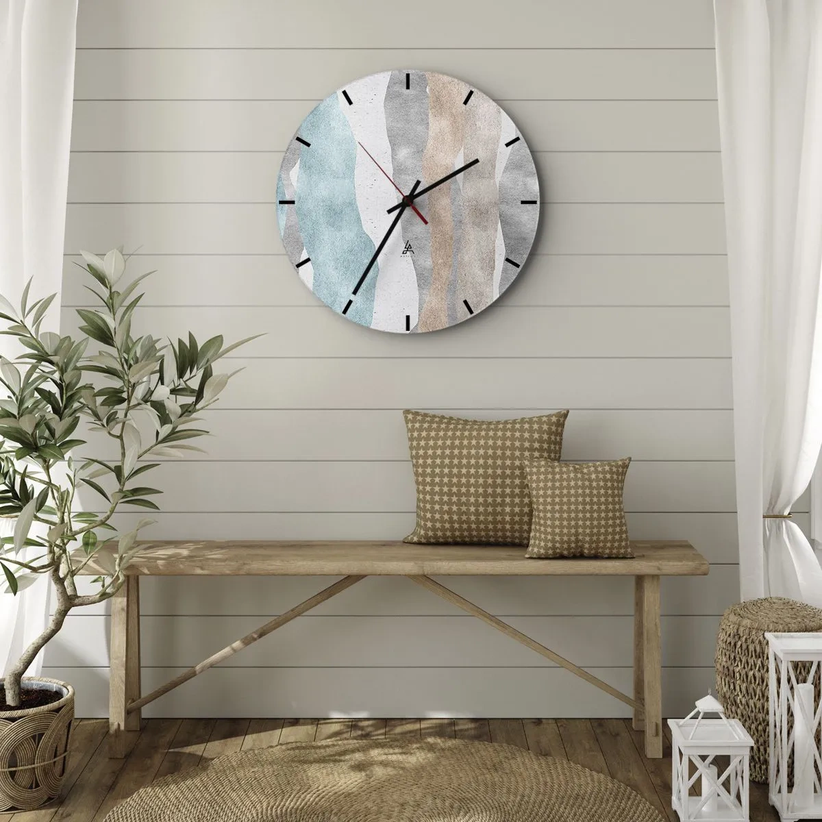 Väggklocka - Klocka på glas - Abstrakta pastellvågor på en ljus bakgrund - 30x30cm - Närhetsstudie - Modern väggdekoration för vardagsrum, kök och sovrum ARTTOR