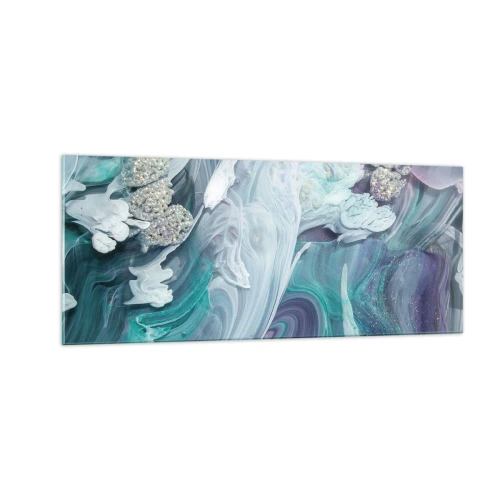 Glastavla - Bild på glas - Blåhetens strömmar - 100x40 cm