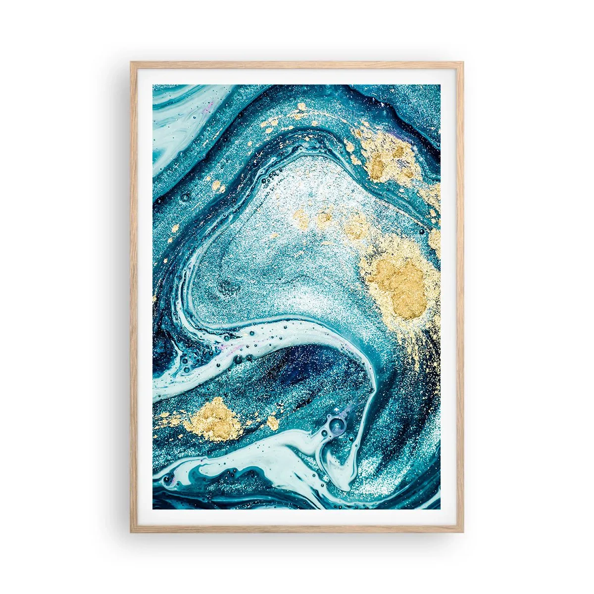 Affisch i ram av ljusek - Blå virvel - 70x100 cm