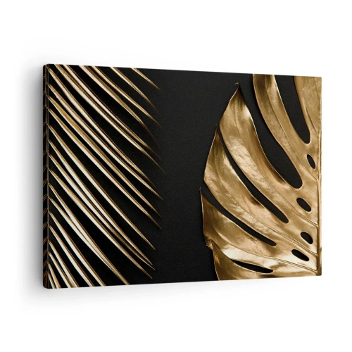 Canvastavla - Bild på duk - Gyllene blad på svart bakgrund - 70x50cm - Olika men lika dyra - Modern väggdekoration för vardagsrum och sovrum ARTTOR