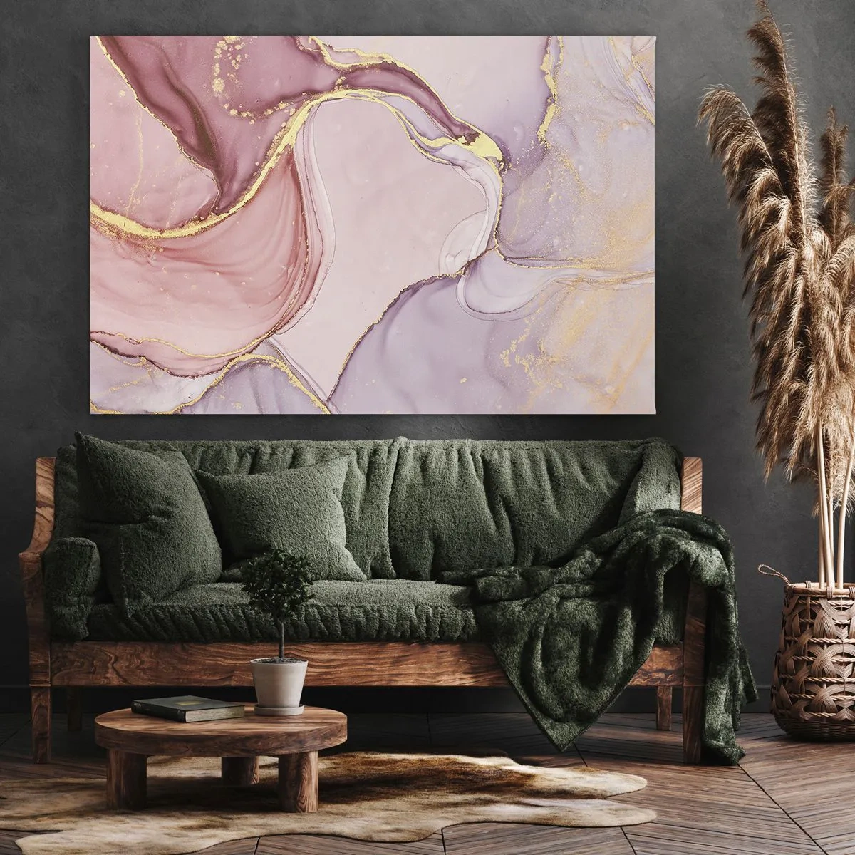 Canvastavla - Bild på duk - Fina abstrakta mönster i nyanser av rosa och guld - 70x50cm - Färgernas smek - Modern väggdekoration för vardagsrum och sovrum ARTTOR