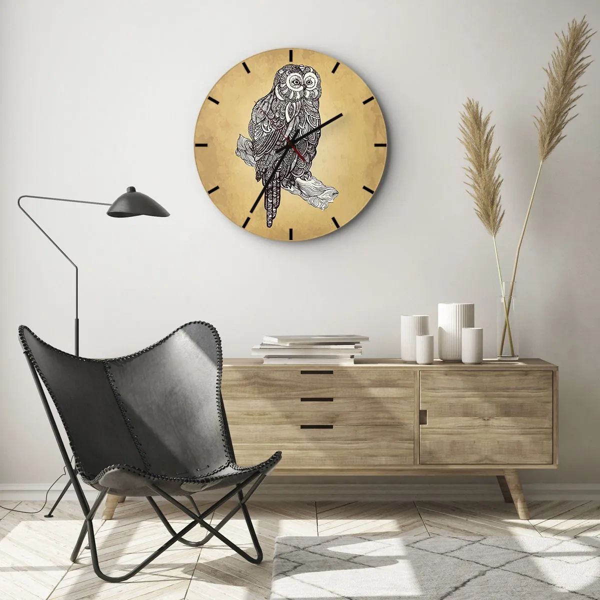 Väggklocka - Klocka på glas - Invecklade ornament av visdom - 40x40 cm