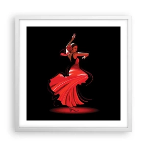 Affisch i vit ram - Flamencos brinnande anda - 50x50 cm