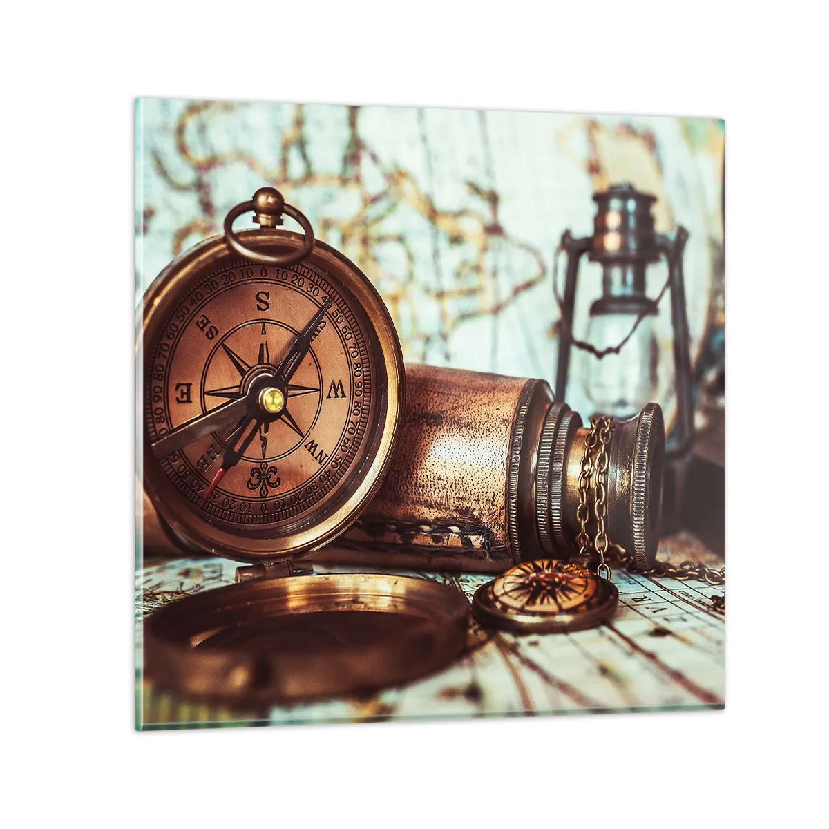 Glastavla - Bild på glas - Piratäventyret i Karibien väntar - 60x60 cm