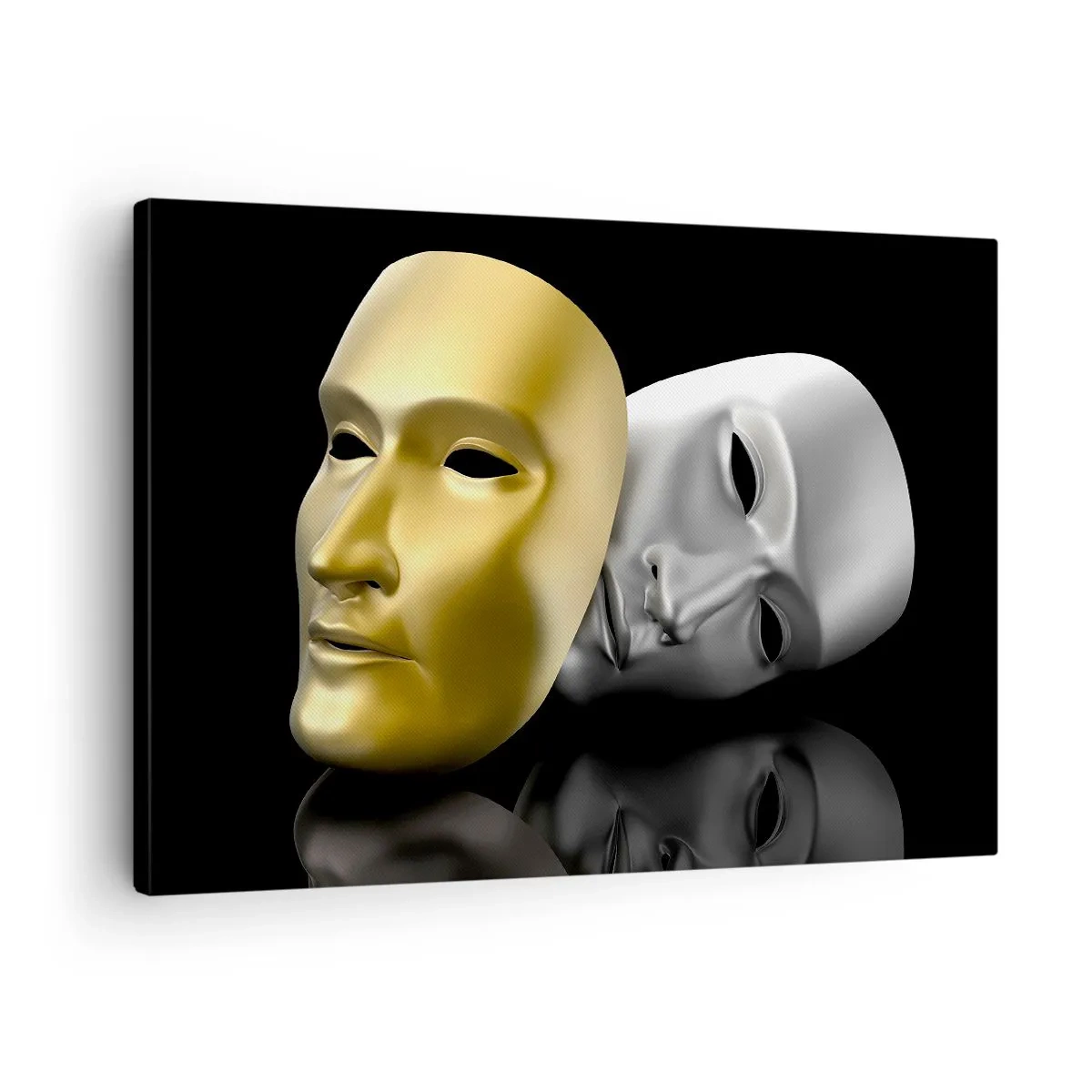 Canvastavla - Bild på duk - Guld- och silvermask på svart bakgrund - 70x50cm - Livet är teater - Modern väggdekoration för vardagsrum och sovrum ARTTOR