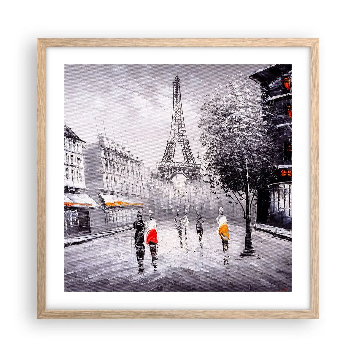 Affisch i ram av ljusek - Promenad i Paris - 50x50 cm
