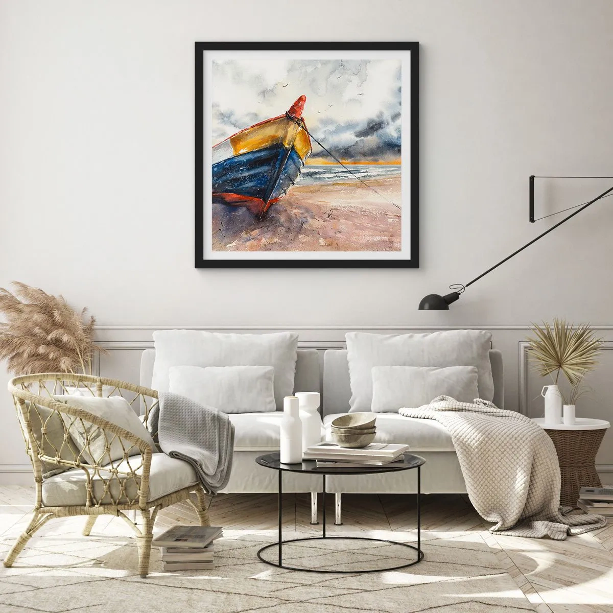 Affisch i svart ram - Vila på stranden - 30x30 cm