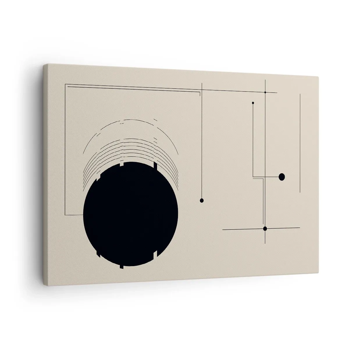 Canvastavla - Bild på duk - Svarta geometriska linjer och en cirkel på en beige bakgrund - 70x50cm - Fjädrande och dynamisk komposition - Modern väggdekoration för vardagsrum och sovrum ARTTOR