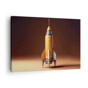 Canvastavla - Bild på duk - En raket i retrostil mot en bakgrund av bruna toner - 70x50cm - Det börjar med en dröm - Modern väggdekoration för vardagsrum och sovrum ARTTOR