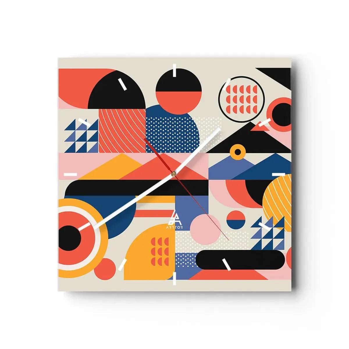 Väggklocka - Klocka på glas - Komposition: Lek - 40x40 cm