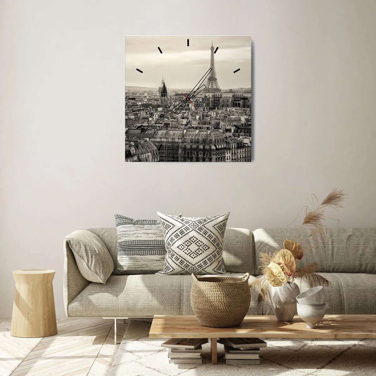 Väggklocka - Klocka på glas - Över Paris tak - 30x30 cm