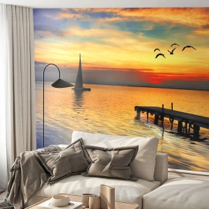 Självhäftande Fototapet Deluxe Sticker - Kvällens returer - Landskap, Segelbåt, Solnedgång - 250x175 cm