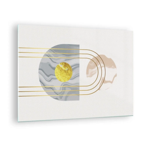 Glastavla - Bild på glas - Abstrakt målning i guld och grått - 70x50cm - Ljushet och sken - Modern väggdekoration för vardagsrum och sovrum ARTTOR