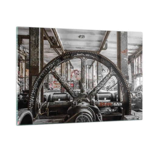 Glastavla - Bild på glas - Fabrikens hemliga liv - 120x80 cm
